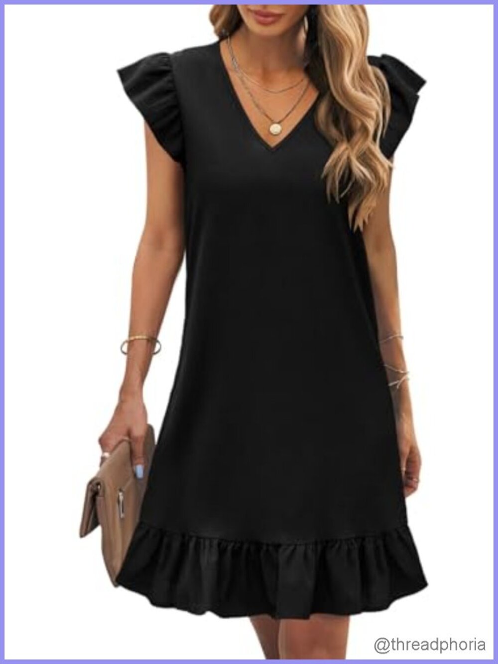 Summer Mini Dress for Women Cute Cap Sleeve V-Neck Ruffle Casual